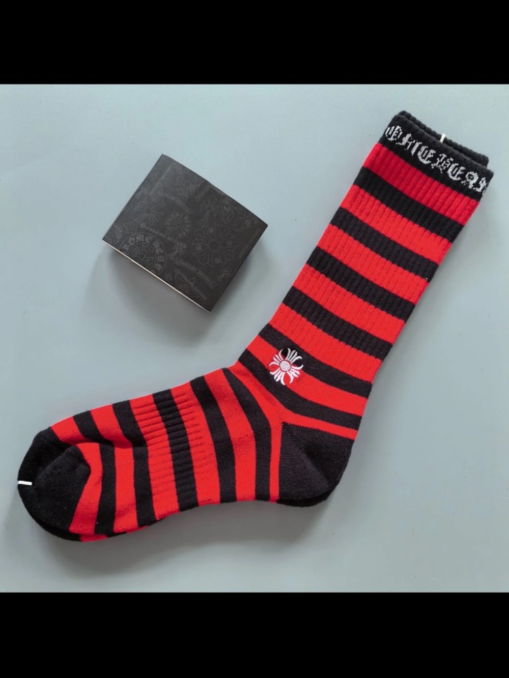 Chrome Hearts Red and Black Striped Crew Socks